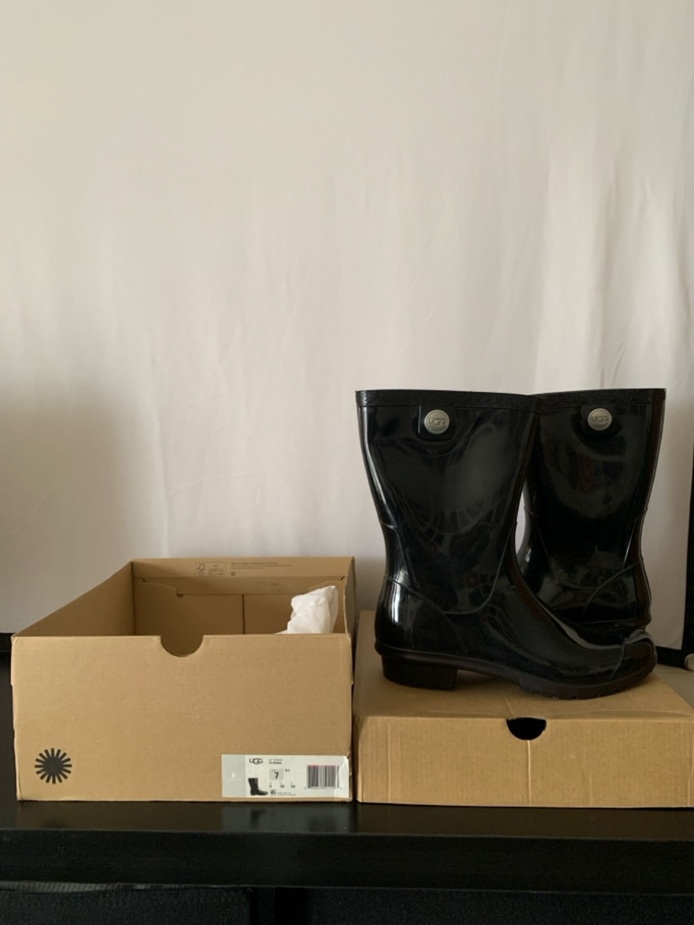 UGG Black Patent Short Rain Boots